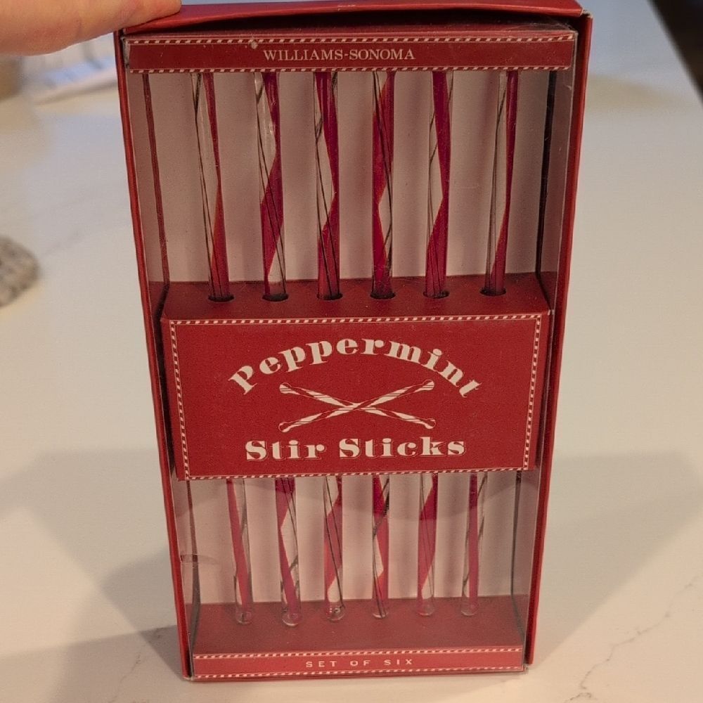 Williams Sonoma Red Swirl Peppermint Glass Stir Sticks Vintage Set Of 6